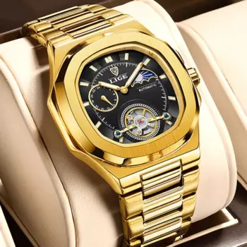 LIGE модные квадратные автоматические часы для мужчин, повседневные деловые часы, мужские водонепроницаемые механические наручные часы с турбийоном, Reloj Hombre