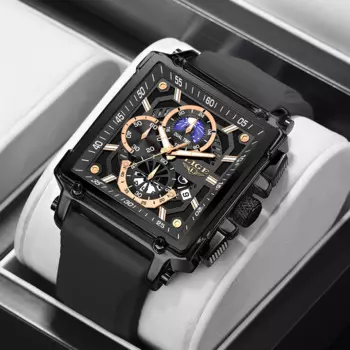 LIGE новые спортивные кварцевые часы с хронографом для мужчин, модные силиконовые часы с квадратным циферблатом и датой, водонепроницаемые мужские часы 3ATM