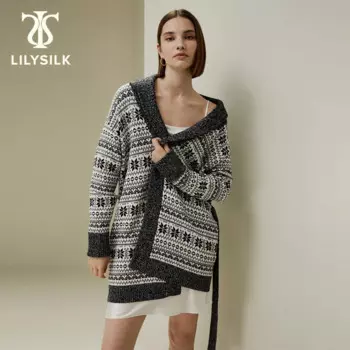 LILYSILK шерстяной кардиган для женщин 2023 Рождество Ограниченная серия галстук-талия на светлом острове Дизайнерская верхняя одежда праздничная одежда Бесплатная доставка