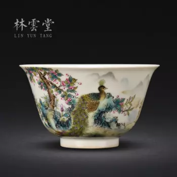 Lin Yuntang peacocks кунг-фу Мастер чашка с одной чашкой jingdezhen высококлассная эмалированная Порошковая чашка