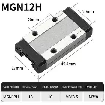 Линейные направляющие MGN12, MGN15, MGN7, MGN9 300-1000 мм с черной кареткой из нержавеющей стали