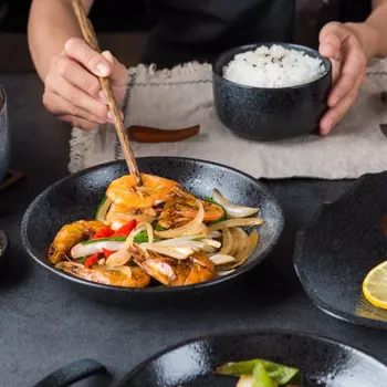 LingAo Японская керамическая бытовая тарелка, миска для риса, набор посуды