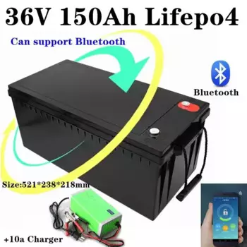 Литиевая батарея lifepo4 36 в 2000 Ач, Bluetooth BMS APP для 5000W W, трехколесный велосипед, скутер, лодка, кемпинг + зарядное устройство 10A