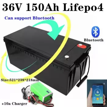 Литиевая батарея lifepo4 36 в 2000 Ач, Bluetooth BMS APP для 5000W W, трехколесный велосипед, скутер, лодка, кемпинг + зарядное устройство 10A