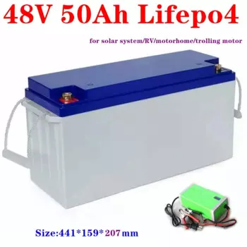 Литиевая батарея Waterprof 48 в 50 Ач Lifepo4 16s для троллинга двигателя RV Solar Storage RV Motorhome + зарядное устройство 10 А