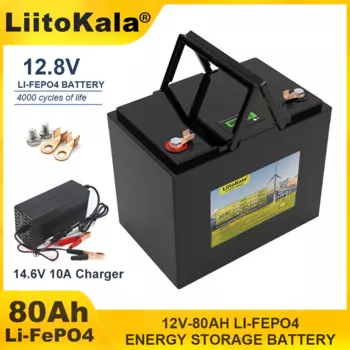 Литий-железо-фосфатный инвертор LiitoKala, 12,8 В, 80 Ач, Аккумулятор LiFePO4, 12 В, 4 струны, аккумуляторы для автомобильного прикуривателя, 14,6 в, зарядное устройство, беспошлинное
