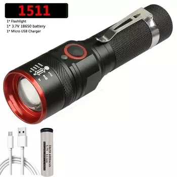 Litwod 1287 Черный портативный USB перезаряжаемый фонарик XHP180