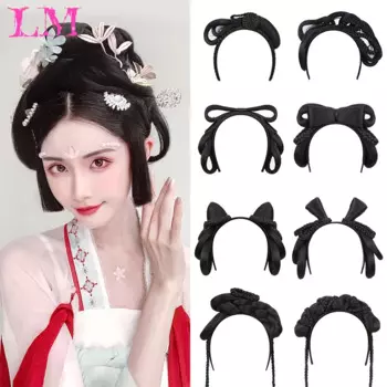 LM китайский старинный парик, женские парики Hanfu, головной убор, аксессуары для фотосъемки, парики черного цвета для женщин, интегрированные волосы в пучок, высокий стержень