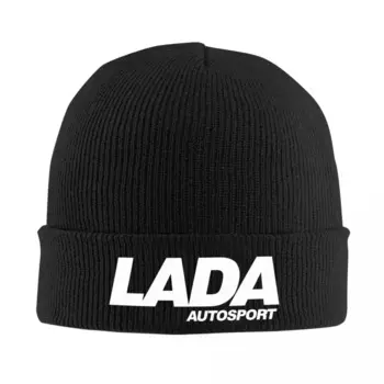 Логотип Lada Autosport (белая) Теплая вязаная шапка в стиле хип-хоп, осенне-зимняя уличная шапка-бини, шапки для взрослых унисекс