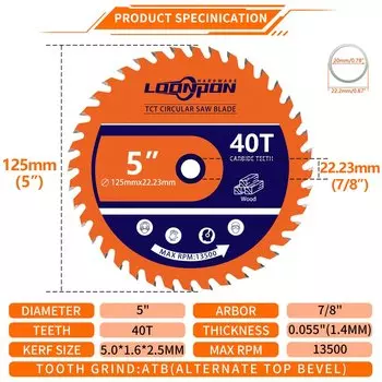 LOONPON Циркулярная пила по дереву из карбида вольфрама