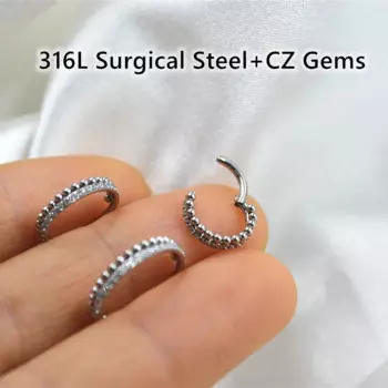 Lot10pcs 316L шарики из хирургической стали CZ обруч для носа Перегородка откидное сегментное кольцо ушной хрящ Хеликс круглая Козелка 16G Новинка