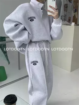LOTDOOTN осенний Тонкий комплект из двух предметов, женский спортивный костюм, костюм оверсайз 2023, костюмы с брюками, Женский свитшот, однотонная спортивная одежда