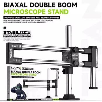 LUOWEI LW-GK02 Bia Pablo Подставка для микроскопа с двойной стрелой Подвижный держатель из алюминиевого сплава с фокусировкой Базовый кронштейн для промышленной лаборатории печатных плат