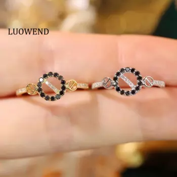 LUOWEND 100% 18K кольца из белого или желтого золота модные в стиле INS 0,30 карат Настоящее натуральное черное бриллиантовое обручальное кольцо для женщин