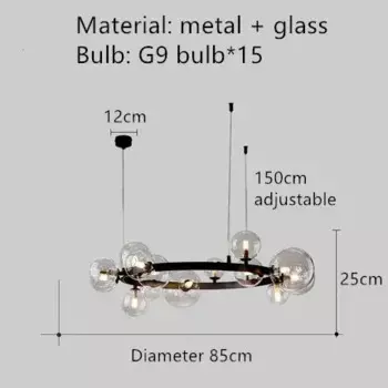 Люстра TAONUANSHU стеклянная пузырьковая черная