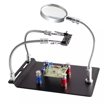 Быстросъемный зажим LUXIANZI с магнитным основанием, зажим для монтажа печатной платы с 4 металлическими зажимными колоннами Красного/синего цвета для сварки, ремонта