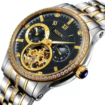 Люксовый бренд Switzerland NESUN Скелетон бриллиантовые часы Мужские автоматические самоуправляемые мужские часы 100 м водонепроницаемые часы N9093-1