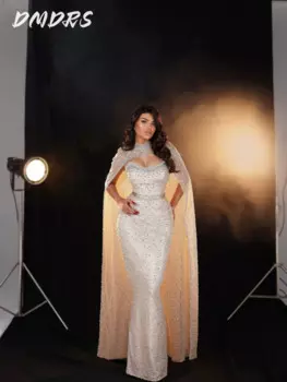 Роскошное платье для выпускного вечера с накидкой, модное вечернее платье с сердечком и бисером, элегантное блестящее трапециевидное изысканное вечернее платье по индивидуальному заказу