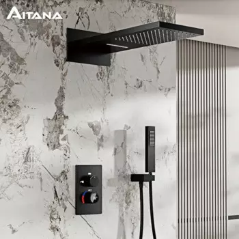 Душевая система Aitana черная латунь квадратный душ