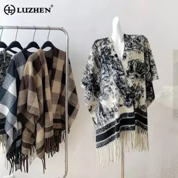 LUZHEN 2024 новый модный дизайн кисточки свободная шерстяная накидка Кардиган Женская оригинальная элегантная шаль стильная женская одежда AA1754