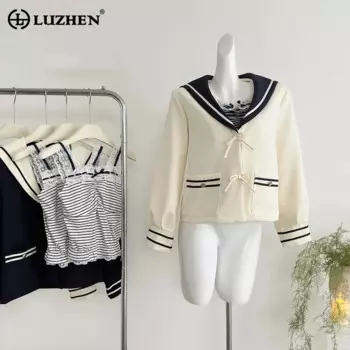 LUZHEN элегантное модное цветное контрастное пальто с матросским воротником в стиле пэчворк, женское пальто 2024, осенняя милая персонализированная куртка AA1682