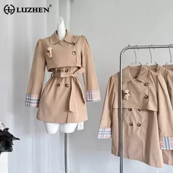 LUZHEN корейская мода Сращивание планка дизайн двубортная ветровка Женская 2024 Новая Элегантная милая куртка-Тренч AA1559