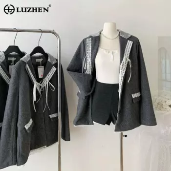 LUZHEN кружевной лоскутный дизайн свободный шерстяной пиджак женский 2024, новая элегантная оригинальная уличная темпераментная повседневная куртка AA2011