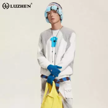 LUZHEN мужской свитер с круглым вырезом, осень-зима, цветной контрастный дизайн, нишевая повседневная универсальная мужская нижняя рубашка 2024, топы LZ6456