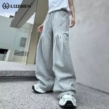LUZHEN плиссированные дизайнерские спортивные штаны, осенние новые модные мужские уличные прямые брюки, стильные спортивные свободные брюки 2024, повседневные брюки LZ6760