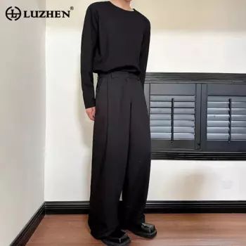 LUZHEN плиссированные дизайнерские свободные прямые пиджаки модные универсальные элегантные широкие брюки мужские повседневные осенние LZ6533