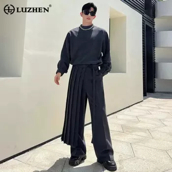 LUZHEN, три штуки, многофункциональные модные футболки с длинным рукавом, съемный подол, мужские Модные Костюмные брюки LZ5881