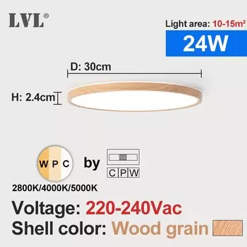 LVL Потолочный светильник LED Панель Круглый Деревянное Зерно Золотой CCT
