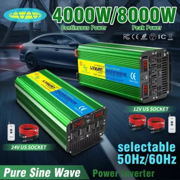Lvyuan 8000W Peak Power Inveter DC 12V 24V AC 110V 220V Автомобильный преобразователь напряжения с двойным светодиодным дисплеем, несколькими розетками для уличного грузовика