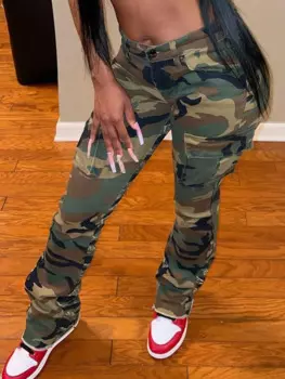 LW камуфляжные разноцветные брюки-карго с высокой талией, уличные повседневные камуфляжные женские весенние уличные брюки с боковыми карманами, прямые женские брюки