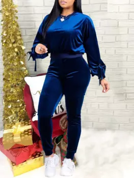 LW Комплект из 2 предметов больших размеров, бархатный комплект с повязками и брюками, осенний женский пуловер с круглым вырезом и длинными рукавами + брюки, женский спортивный костюм
