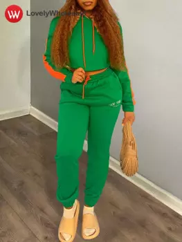 LW осенне-зимние комплекты брюк для женщин, 2 предмета, 2024, лоскутные толстовки с буквенным принтом, топы, повседневные комплекты брюк, женский спортивный костюм