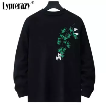 Lyprerazy, худи с бамбуковой вышивкой панды, в китайском стиле, хлопковые свободные пуловеры с круглым вырезом, Свитшот