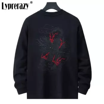 Lyprerazy, худи в китайском стиле с вышивкой мифических существ, Свободные повседневные пуловеры с круглым вырезом