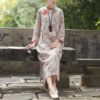LZJN женское весенне-осеннее платье Cheongsam Qipao в китайском стиле в стиле ретро с рукавами 3/4, элегантное женское платье