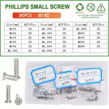 M1 M1.4 M1.6 M2 304 небольшие винты Philllips из нержавеющей стали с потайной резьбой, винты для очков с метрической резьбой