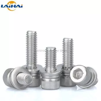 M2 M2 M2, 5 _ 304 Шестигранная головка из нержавеющей стали с шестигранным углублением, шуруп, плоская шайба, пружинная прокладка, Монтажный болт