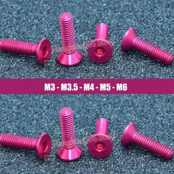 M3 M3.5 M4 M5 M6 Розово-красный алюминиевый сплав Винт с плоской головкой и головкой под торцевой ключ Анодированные болты с потайной головкой Шестигранный привод DIN7991