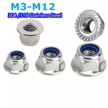 Фланцевые стопорные гайки из нержавеющей стали M3-M12