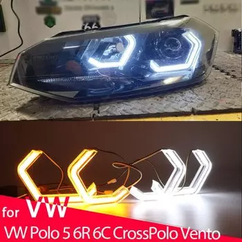 M4 Стиль, дневные ходовые огни, кольцо с ангельскими глазами, белая и желтая лампа, Стайлинг для Volkswagen VW Polo 5 6R 6C CrossPolo Vento