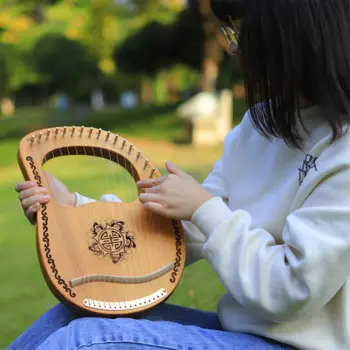 M MBAT 16 струн Lyre Harp деревянный из красного дерева 16 тонов струна музыкальный инструмент с настраиваемым ключом руководство для детей взрослых новичков