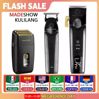 Madeshow Kulilang R77F R55 R11 Профессиональная беспроводная машинка для стрижки волос, комплект машинки для стрижки волос с ЖК-дисплеем, парикмахерский триммер для волос для мужчин