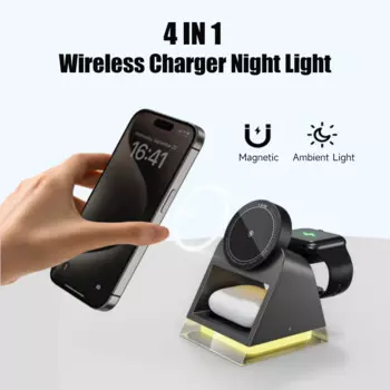 Магнитная Вертикальная Беспроводная зарядная станция 3 в 1 для iphone 15 14 13, ночная подсветка, зарядная док-станция для Apple Watch 9 8 AirPods 2