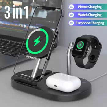 Магнитное беспроводное зарядное устройство 3 в 1 для iPhone 14 13 12 Pro Max Magsafe Док-станция с быстрой зарядкой для Apple Watch 7 6 Airpods Pro 3