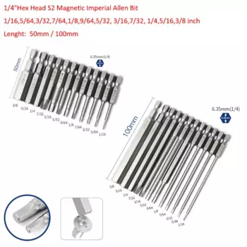 Магнитный набор бит для отвертки S2 1/4", имперские размеры