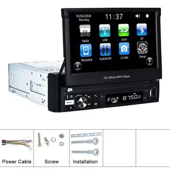 Магнитола автомобильная, стерео-система с выдвижным 7 "сенсорным экраном, монитором, MP5, SD, FM, USB плеером, Bluetooth, Типоразмер 1 Din